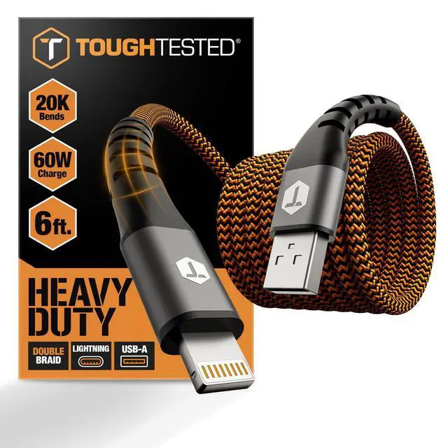 Alt view image 2 of 5 - ToughTested Lightning to USB Cable 6FT - MFi Certified iPhone Fast Charger Cord, Double-Braided Nylon, 3AMPS Fast Charging Compatible iPhone 14 13 12 11 Pro Max X XS XR 8 7 6 Plus and More
