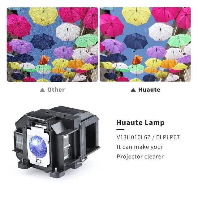 Alt view image 2 of 5 - Huaute V13H010L67 / ELP67 Replacement Projector Lamp with Housing for Epson EB S12 / EB W12 / EX3210 / EX5210 / EX7210 / Powerlite 1221 / Powerlite 1261W / Powerlite S11 / Powrelite X12 / V11H43302