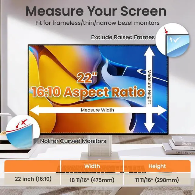 Alt view image 2 of 5 - JEEETINTX Magnetic Privacy Screen Filter for 22 Inch Computer Monitor 16:10 Aspect Ratio, Removable Hanging Privacy Screen Shield Eye Protection, 22in Anti Blue Light Filter, Anti-Glare Protector