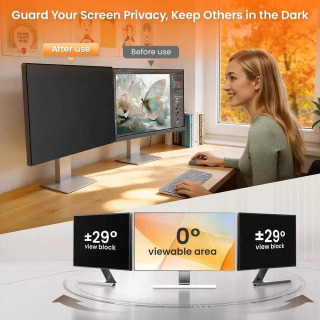 Alt view image 3 of 5 - JEEETINTX Magnetic Privacy Screen Filter for 22 Inch Computer Monitor 16:10 Aspect Ratio, Removable Hanging Privacy Screen Shield Eye Protection, 22in Anti Blue Light Filter, Anti-Glare Protector