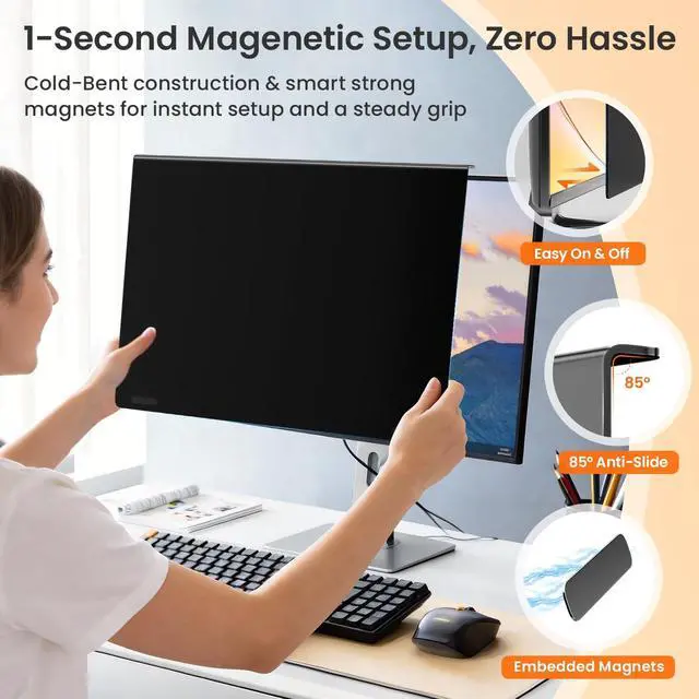 Alt view image 5 of 5 - JEEETINTX Magnetic Privacy Screen Filter for 22 Inch Computer Monitor 16:10 Aspect Ratio, Removable Hanging Privacy Screen Shield Eye Protection, 22in Anti Blue Light Filter, Anti-Glare Protector