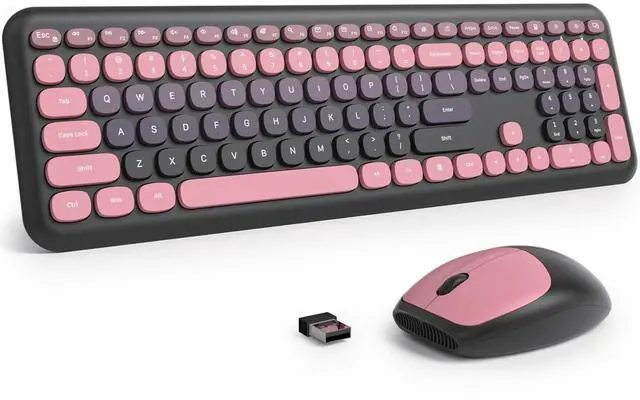 Main image of Fogruaden Quiet Wireless Keyboard and Mouse, 2.4GHz Retro Cute Typewriter-Style Full-Size Colorful Keyboard and Mouse Combo, Slim Design, Low-Noise Typing for Home, Office, Windows PC (BerryBla
