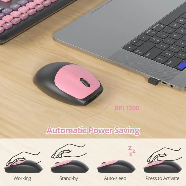 Alt view image 4 of 5 - Fogruaden Quiet Wireless Keyboard and Mouse, 2.4GHz Retro Cute Typewriter-Style Full-Size Colorful Keyboard and Mouse Combo, Slim Design, Low-Noise Typing for Home, Office, Windows PC (BerryBla