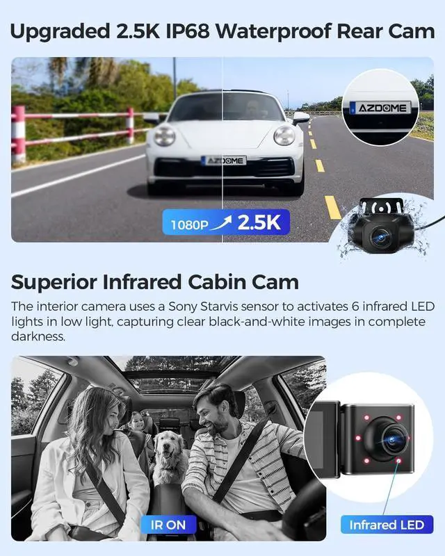 Alt view image 3 of 5 - AZDOME M550 Max 4K 3 Channel Dash Cam, Dual STARVIS Sensors, AR Effects 4K+2.5K+1080P Front and Rear Inside Triple Car Camera, Built-in WiFi GPS, 64GB Card Included, IR Night Vision, WDR, G-Sensor