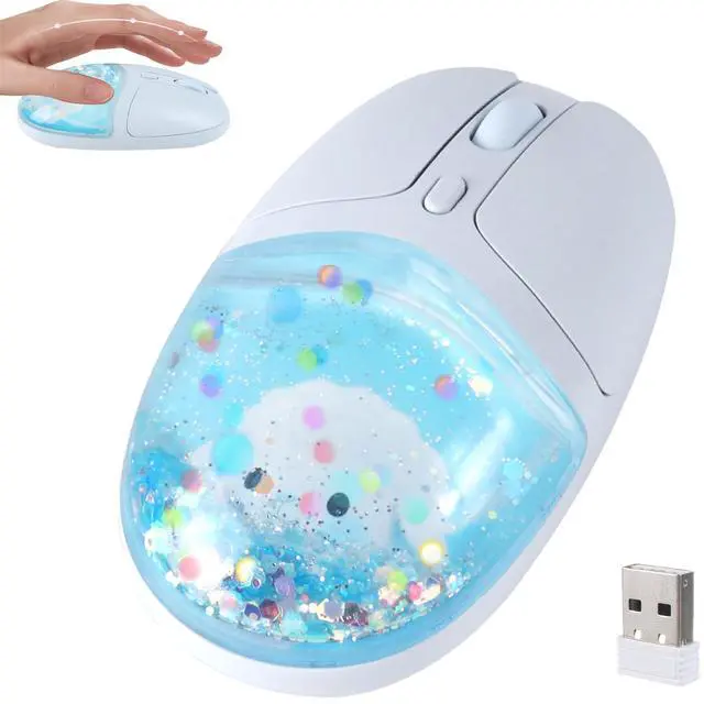 Main image of Wireless Bluetooth Mouse with Liquid Glitter Quicksand Dual Mode Rechargeable Silent Portable Ergonomic Cute Aqua Water Mouse with LED Breathing Light, for PC Laptop Tablet Kids Adults Gift(Blu