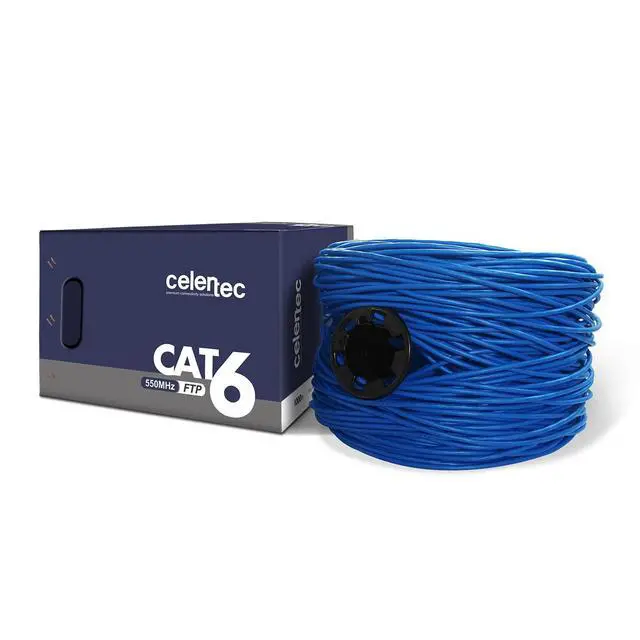 Alt view image 5 of 5 - celertec CAT6 Shielded Cable, 500ft, FTP (Overall Foil Shield), 23AWG Solid Bare Copper, 550MHz, ETL Listed &CMR Riser Rated, Indoor, Bulk Ethernet Cable, Blue