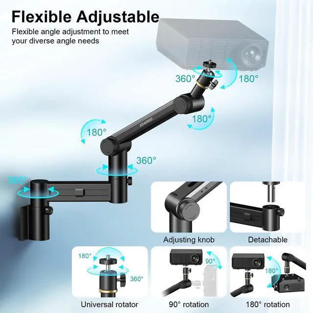 Alt view image 3 of 5 - Aokeo Projector Mount, Projector Holder with Adjustment Arm, Universal Wall Mount for Projectors, Cameras, Fill Lights, Phone Stands, Microphones
