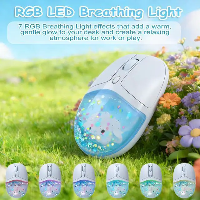 Alt view image 3 of 5 - Wireless Bluetooth Mouse with Liquid Glitter Quicksand Dual Mode Rechargeable Silent Portable Ergonomic Cute Aqua Water Mouse with LED Breathing Light, for PC Laptop Tablet Kids Adults Gift(Blu