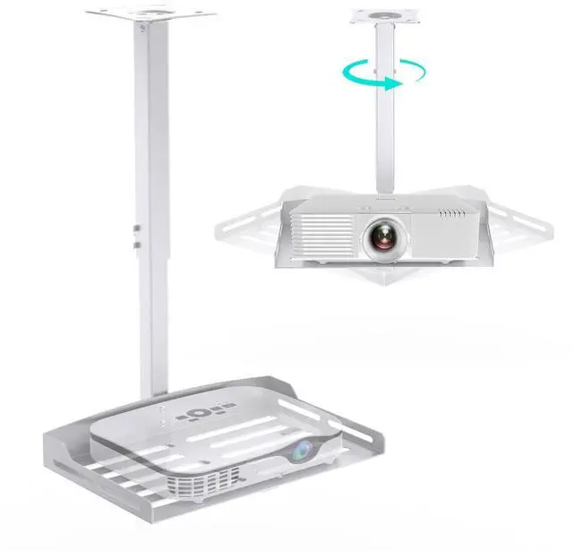 Main image of HISUNSING Universal Projector Ceiling Mount with Tray, Projector Mount Hidden Cable Routing, Height Adjustable up to 22.8 inches, Holds up to 11 lbs, Ideal for Home Theater and Office - White