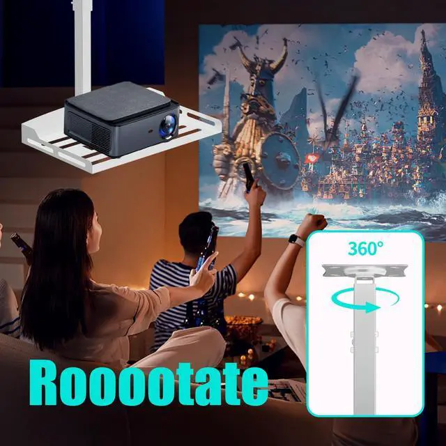Alt view image 3 of 5 - HISUNSING Universal Projector Ceiling Mount with Tray, Projector Mount Hidden Cable Routing, Height Adjustable up to 22.8 inches, Holds up to 11 lbs, Ideal for Home Theater and Office - White