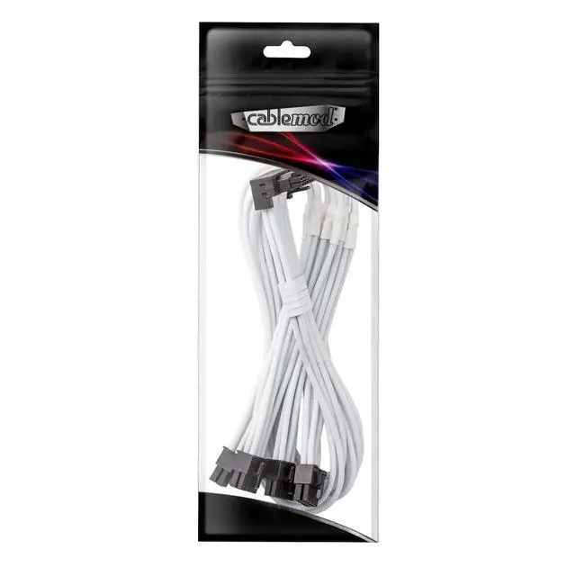 Alt view image 3 of 3 - CableMod E-Series Pro ModMesh Sleeved 12VHPWR 90 StealthSense PCI-e Cable for EVGA G/G+ / P/P+ / T - Variant B (White, 16-pin to Quad 8-pin, 60cm)