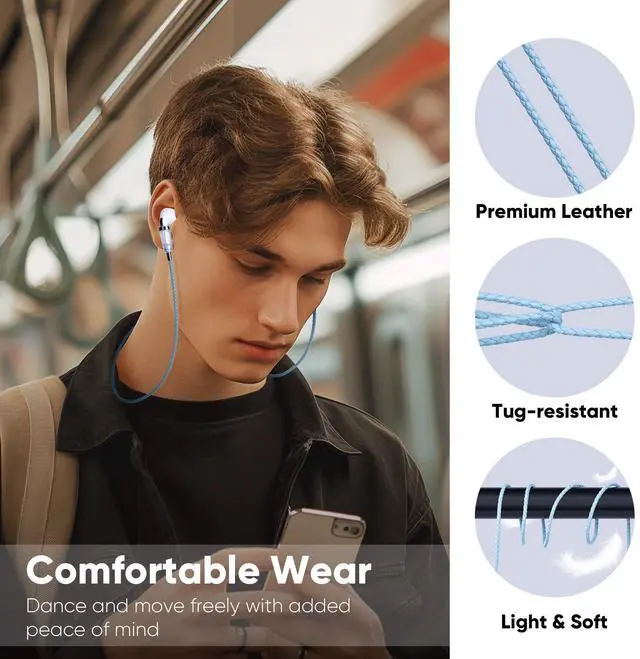 Alt view image 3 of 5 - Lawonda Anti-Lost Neck Strap for Airpods, PU Leather Strong Magnetic Necklace Holder String, Compatible with AirPods 1&2 /3rd /Pro/Pro 2 Orange Red Silver