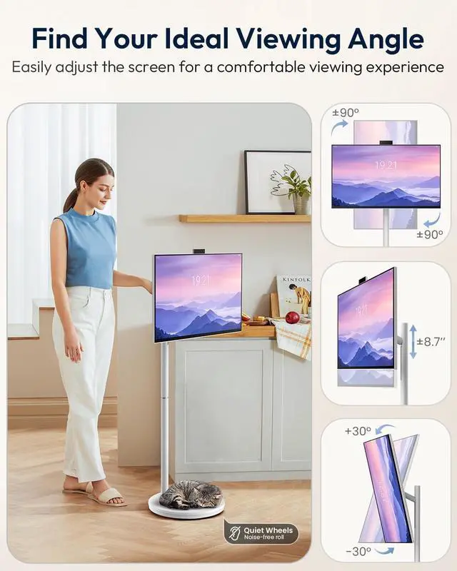 Alt view image 3 of 5 - MESWAO 32 Inch Portable Smart TV on Wheels, Widevine L1 for Netflix HD, 12800mAh Battery, Android Rolling TV with 8GB RAM 128GB ROM, 1080P FHD Touch Screen Mobile Screen with Pop-up Privacy Camera