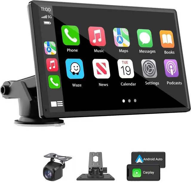 Main image of Portable Wireless Carplay Car Stereo, 7" HD Touchscreen for Car with Apple CarPlay & Android Auto with Backup Camera/Mirror Link/Voice Control/Bluetooth/GPS/AUX/FM Satellite Radio for All Vehic
