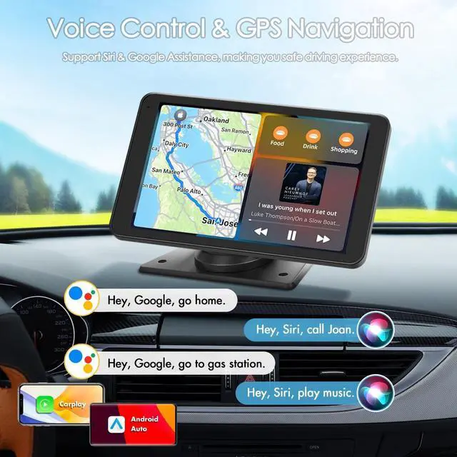 Alt view image 3 of 5 - Portable Wireless Carplay Car Stereo, 7" HD Touchscreen for Car with Apple CarPlay & Android Auto with Backup Camera/Mirror Link/Voice Control/Bluetooth/GPS/AUX/FM Satellite Radio for All Vehic