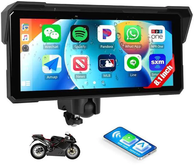 Main image of 8.1 Inch IPS Waterproof Portable CarPlay Screen for Motorcycle with Wireless CarPlay&Android Auto,GPS Displa,Bluetooth,TF Port,Support Siri,12V Power Supply
