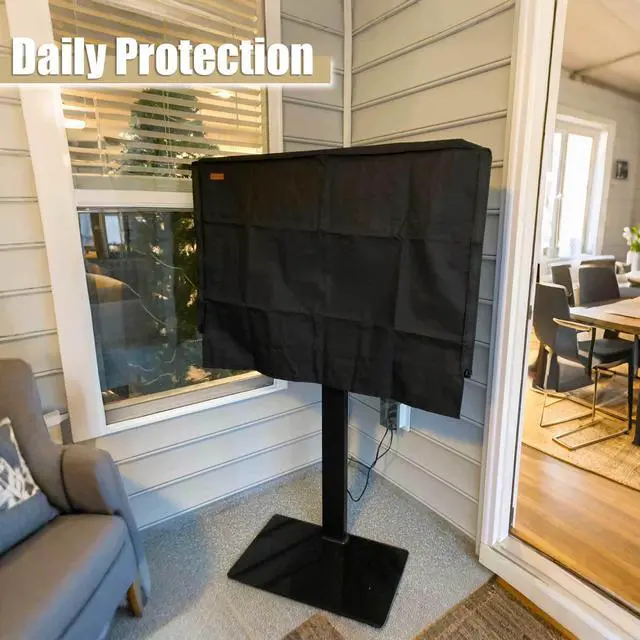 Alt view image 3 of 5 - IC ICLOVER Mobile TV Stand Cover for 30-32 inch, Waterproof Outdoor TV Cover for Stand Mount, Television Screen Protector with Side Zipper Access for Outside Mobile TVs Cart with Floor Standing Base