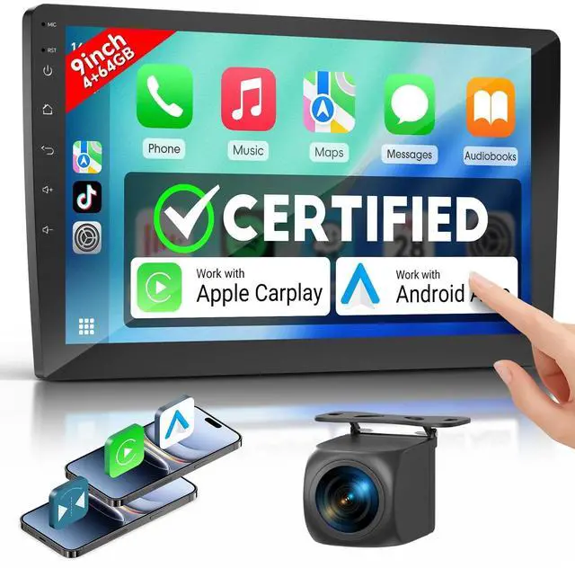 Main image of TANSHN 9 Inch Double DIN Car Stereo with Wireless Apple CarPlay & Android Auto, Android Touchscreen Radio with Bluetooth, DSP Audio, GPS Navigation, FM/RDS, Backup Camera Support