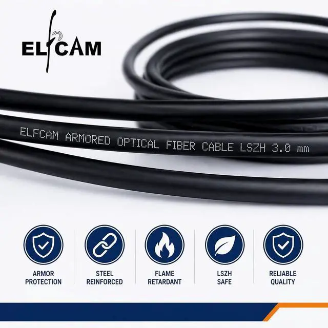 Alt view image 3 of 5 - Elfcam - 120m/393.7ft Outdoor and Indoor Shielded Armored Fiber Optic Cable LC/UPC to LC/UPC OM3 Multimode Duplex 50/125m LSZH, Black (120M)