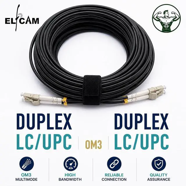 Alt view image 5 of 5 - Elfcam - 120m/393.7ft Outdoor and Indoor Shielded Armored Fiber Optic Cable LC/UPC to LC/UPC OM3 Multimode Duplex 50/125m LSZH, Black (120M)