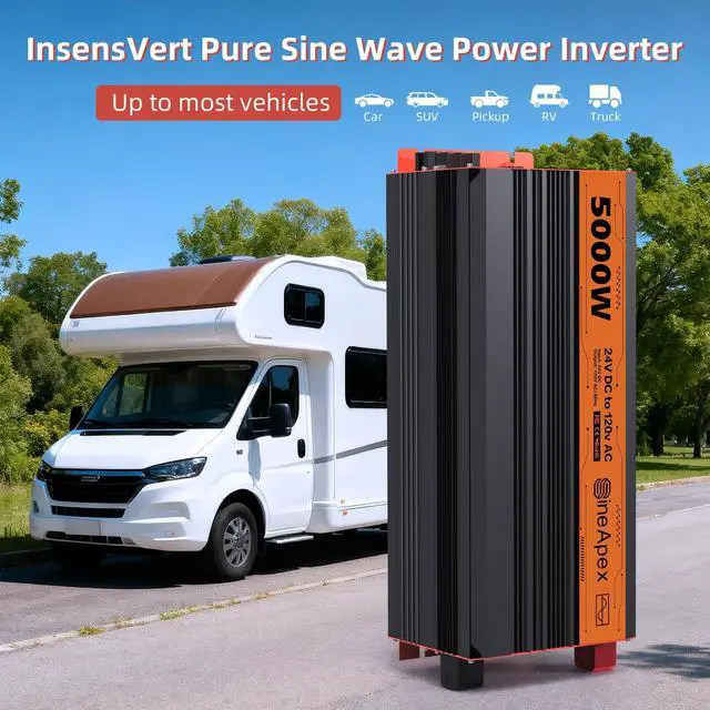 Alt view image 2 of 5 - 5000W Pure Sine Wave Inverter, Car Power Inverter 24V to 120V with Dual AC and 20A Socket, 18W+18W USB, 100W+30W Type-C, Surge 10000W, Remote Controller