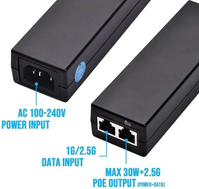 Alt view image 2 of 5 - REVODATA 2.5Gbps 30W Active PoE Injector, Convert Non-PoE to PoE Injector Adapter, Up to 100 Meter Max 30W Active PoE Output, 100-240V Input, 1G/2.5Gbps Rates (PSE30WG-B)