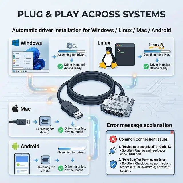 Alt view image 3 of 5 - Pidwaok Industrial-Grade USB to DB25 Male Cable for FANUC CNC Machines, 1.8m RS232 Serial Communication Cable