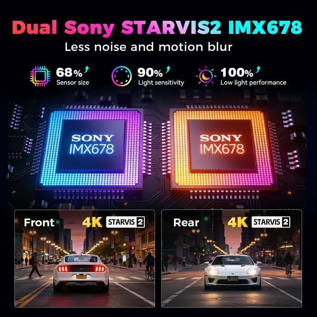 Alt view image 3 of 5 - DDPAI Dual 4K Dashcam,Dashcams for Car with Free 128G eMMC + CPL,Dual STARVIS 2 IMX678 + IMX678 Sensors Front and Rear Car Camera,AI ISP Night Vision 2.0,4G,ADAS,WiFi,24H Parking Mode,Z90 Master Dual