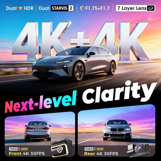 Alt view image 2 of 5 - DDPAI Dual 4K Dashcam,Dashcams for Car with Free 128G eMMC + CPL,Dual STARVIS 2 IMX678 + IMX678 Sensors Front and Rear Car Camera,AI ISP Night Vision 2.0,4G,ADAS,WiFi,24H Parking Mode,Z90 Master Dual