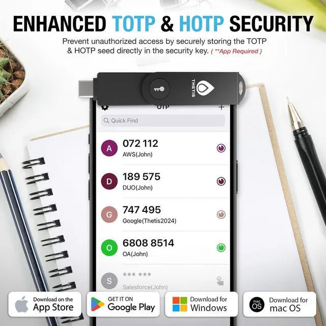 Alt view image 4 of 5 - Thetis Pro-C FIDO2 (L2) Security Key Passkey Device with USB C & NFC, TOTP/HOTP Authenticator APP, FIDO 2.0 Two Factor Authentication 2FA MFA, Supports Windows/macOS/Linux/Gmail/Facebook/Dropbox