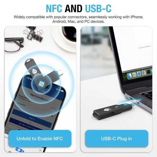 Alt view image 5 of 5 - Thetis Pro-C FIDO2 (L2) Security Key Passkey Device with USB C & NFC, TOTP/HOTP Authenticator APP, FIDO 2.0 Two Factor Authentication 2FA MFA, Supports Windows/macOS/Linux/Gmail/Facebook/Dropbox