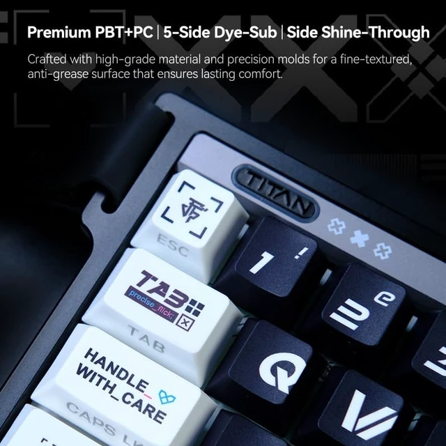Alt view image 2 of 5 - TITANNATION Printstream Gaming Keycaps, 130-Key PBT+PC 5-Side Dye-Sub Side-Printed Shine-Through Keycap Set, Cherry Profile, Full Layout Support for 60% 75% 100% MX Mechanical KeyboardsBlack
