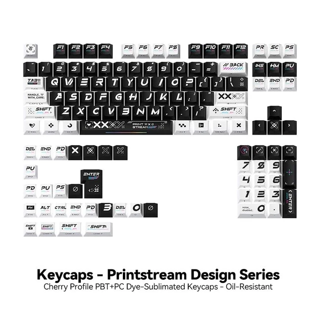 Alt view image 4 of 5 - TITANNATION Printstream Gaming Keycaps, 130-Key PBT+PC 5-Side Dye-Sub Side-Printed Shine-Through Keycap Set, Cherry Profile, Full Layout Support for 60% 75% 100% MX Mechanical KeyboardsBlack