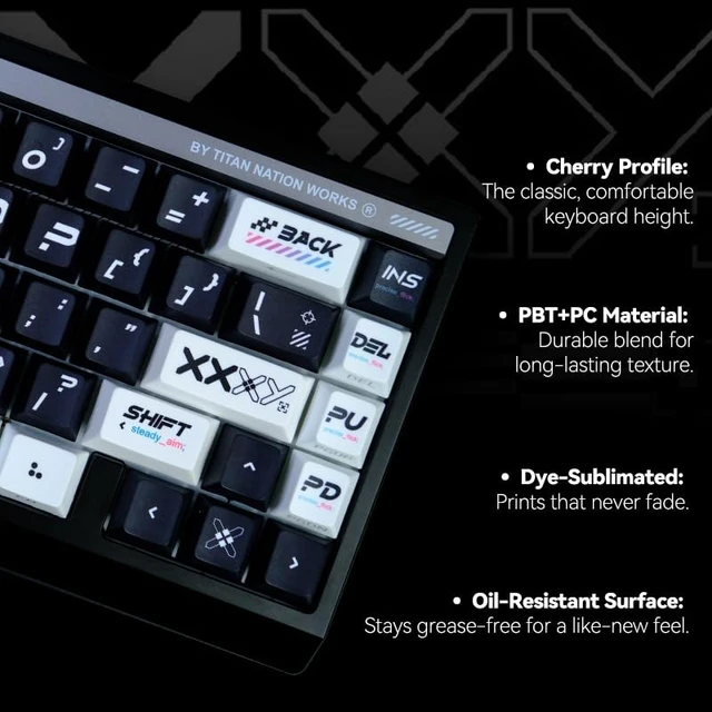 Alt view image 5 of 5 - TITANNATION Printstream Gaming Keycaps, 130-Key PBT+PC 5-Side Dye-Sub Side-Printed Shine-Through Keycap Set, Cherry Profile, Full Layout Support for 60% 75% 100% MX Mechanical KeyboardsBlack