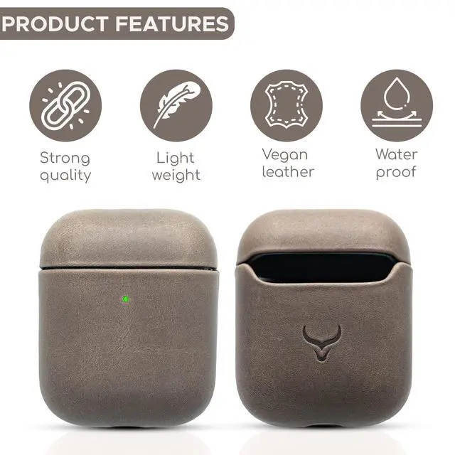 Alt view image 2 of 5 - CRETANBULL Genuine Leather Airpods Case Airpod Case 1st Generation & Airpod Case 2nd Generation Compatible with Magsafe & Supports Wireless Charging Pop Out Your Airpods with Ease (Ash)