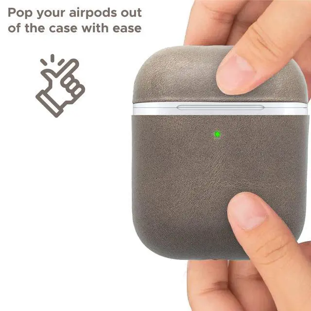 Alt view image 3 of 5 - CRETANBULL Genuine Leather Airpods Case Airpod Case 1st Generation & Airpod Case 2nd Generation Compatible with Magsafe & Supports Wireless Charging Pop Out Your Airpods with Ease (Ash)