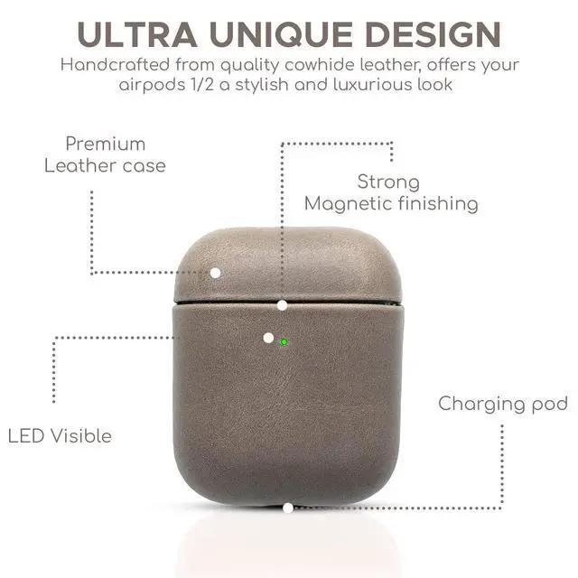 Alt view image 5 of 5 - CRETANBULL Genuine Leather Airpods Case Airpod Case 1st Generation & Airpod Case 2nd Generation Compatible with Magsafe & Supports Wireless Charging Pop Out Your Airpods with Ease (Ash)
