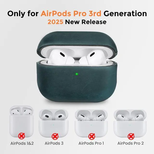 Alt view image 2 of 5 - Bouixel for AirPods Pro 3 Case (2025), Handcrafted Genuine Leather Cover with Lanyard, Vintage Crazy Horse Leather, Unique Patina, MagSafe Ready, Compatible with Apple AirPods Pro