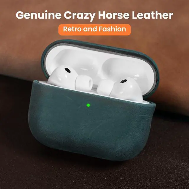 Alt view image 3 of 5 - Bouixel for AirPods Pro 3 Case (2025), Handcrafted Genuine Leather Cover with Lanyard, Vintage Crazy Horse Leather, Unique Patina, MagSafe Ready, Compatible with Apple AirPods Pro