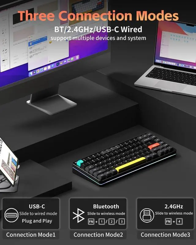 Alt view image 2 of 5 - NuPhy Halo V2 IO Wireless Mechanical Keyboard with PBT Keycaps,Hot Swappable Custom Gaming Keyboard,Aluminum Alloy Frame,RGB Backlit,Gasket Structure,BT5.0/USB-C/2.4GHz Low Latency Office Keybo