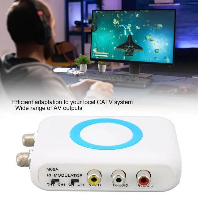 Alt view image 2 of 5 - Dilwe RF Modulator Coaxial Adapter, M65A NTSC HD VHF Demodulator Converter with Cable, HD Input, AV Output, RF Output for CATV System