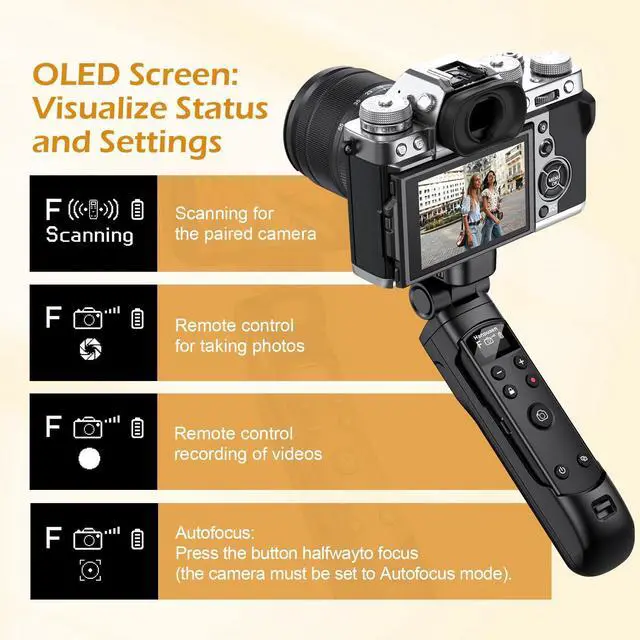 Alt view image 3 of 5 - for Fujifilm Tripod Wireless Shooting Grip with Shutter Release - Mini-Tripod with Rechargeable Remote Control for Fujifilm X100 VI/X-M5/X-T30 II/X-E5/X-T5/X half/X-H2S/X-S10/X-S20/X-T50/X-T4/X