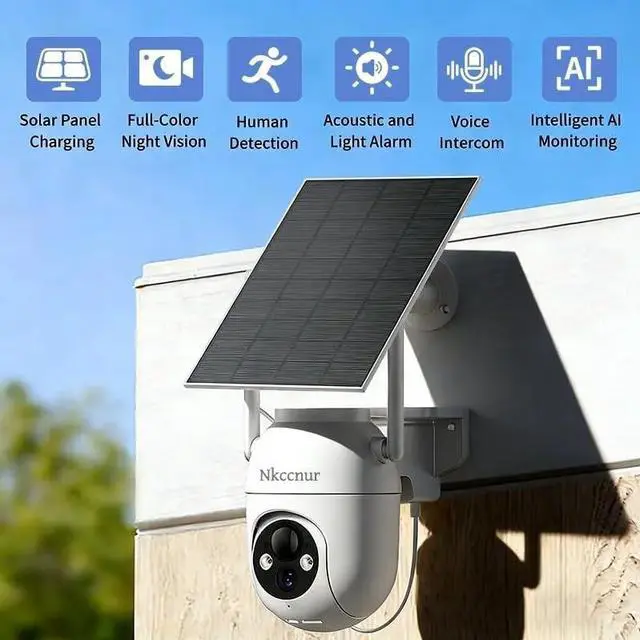Alt view image 2 of 5 - Nkccnur Solar-Powered Outdoor Security Camera 360 Panoramic Pan-Tilt, Wi-Fi Surveillance Camera Full-Color HD Night Vision, 2.5K HD Resolution Smart PIR Motion Detection