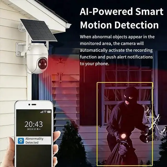 Alt view image 4 of 5 - Nkccnur Solar-Powered Outdoor Security Camera 360 Panoramic Pan-Tilt, Wi-Fi Surveillance Camera Full-Color HD Night Vision, 2.5K HD Resolution Smart PIR Motion Detection