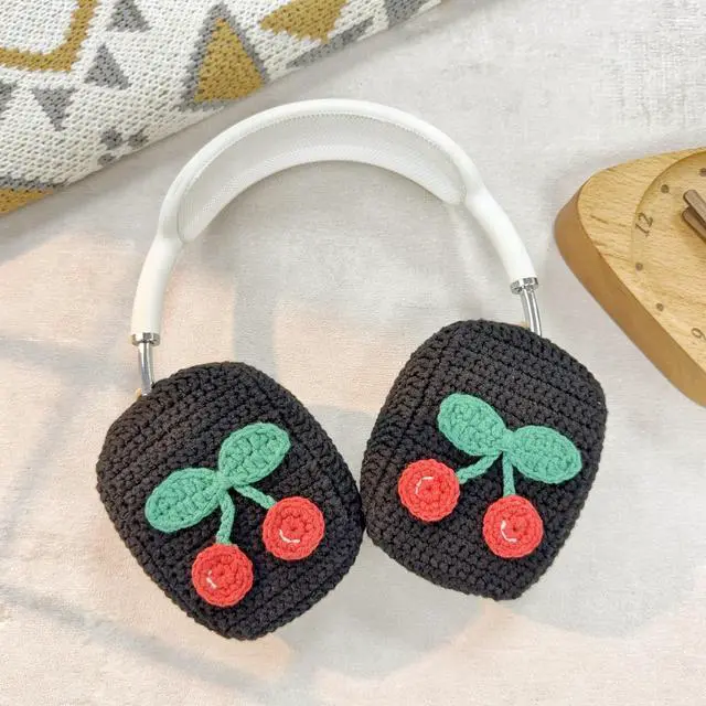 Main image of Handmade Crochet Black Cherry Headphone Cover Compatible with AirPods Max, Protective Case for Music Lovers