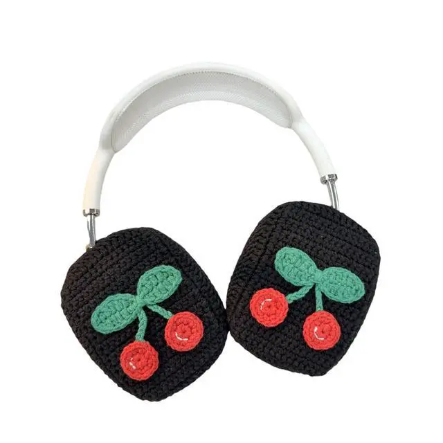 Alt view image 4 of 4 - Handmade Crochet Black Cherry Headphone Cover Compatible with AirPods Max, Protective Case for Music Lovers