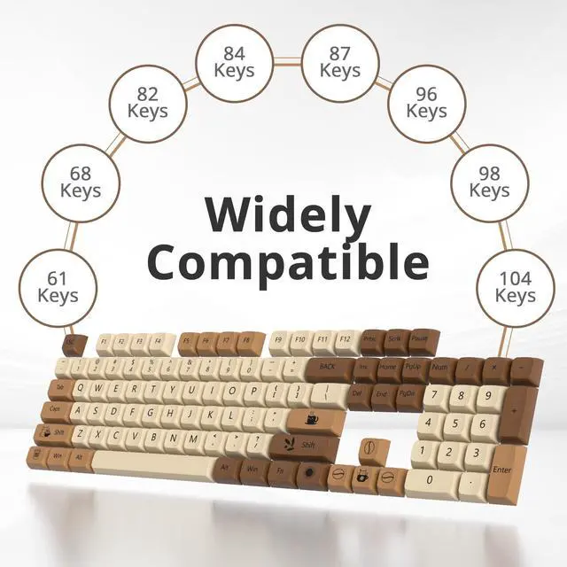 Alt view image 2 of 5 - iTastatur Coffee Cat Keycaps PBT Dye-Sublimation XDA Profile Custom Keycaps 60 Percent ANSI US Layout 138 Keys for 61 64 68 87 104 108 Mechanical Keyboard