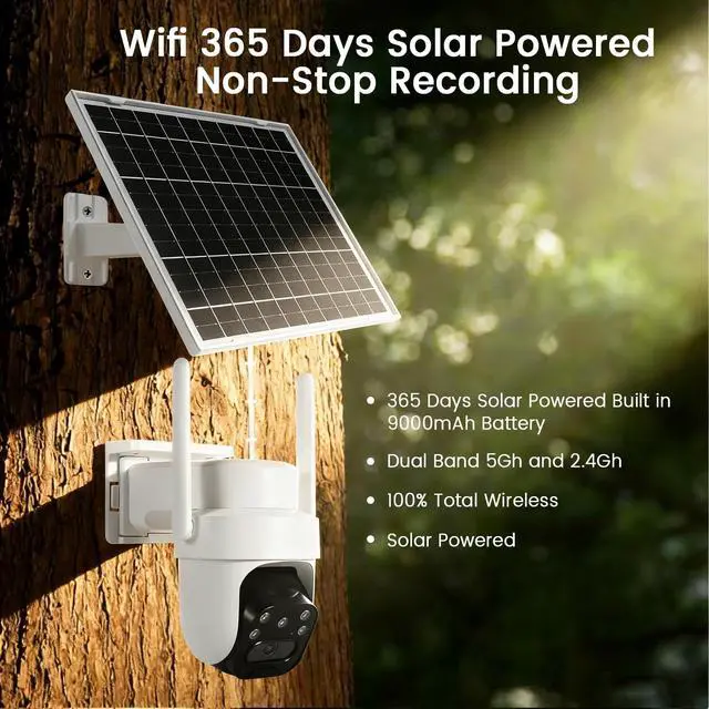 Alt view image 2 of 5 - EDSACE 24/7 Recording AOV Outdoor Solar-Powered Security Camera - 100% Wireless Outdoor Home Surveillance Camera, PTZ Camera, Automatic Human Tracking, 2K Color Night Vision Support 5Ghz 2.4G W