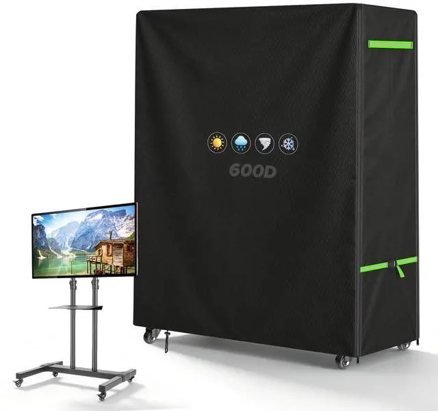 Main image of ZUYIYY Outdoor TV Cover for 60-65 Inch Screen, 600D Heavy Duty Waterproof Rolling TV Stand Cover for Mobile TV Cart on Wheels, Weatherproof Patio TV Protector with Zipper & Buckles, 59"Lx15"Wx55"H