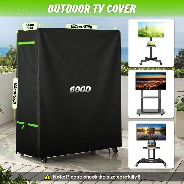 Alt view image 2 of 5 - ZUYIYY Outdoor TV Cover for 60-65 Inch Screen, 600D Heavy Duty Waterproof Rolling TV Stand Cover for Mobile TV Cart on Wheels, Weatherproof Patio TV Protector with Zipper & Buckles, 59"Lx15"Wx55"H